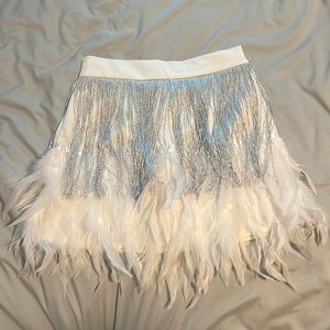 Judith March Ava White & Silver Mini Feather Skirt